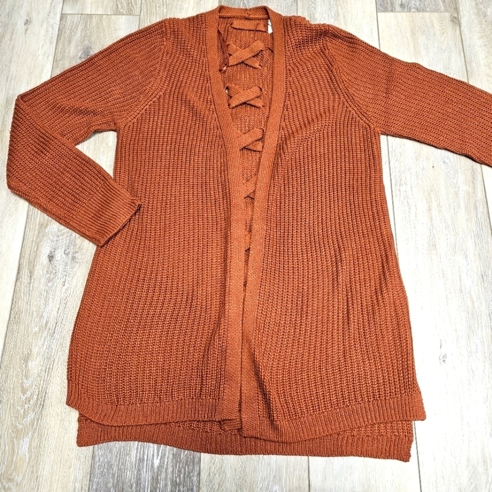 Pinque Stitch Fix Jamelya Rust Open Cardigan Back Detail Sweater Women's Small - Picture 5 of 11